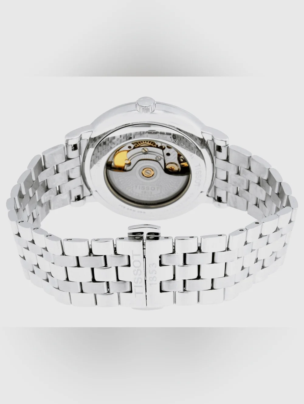 Tissot Silver Watch with Blue Hands and White Dial